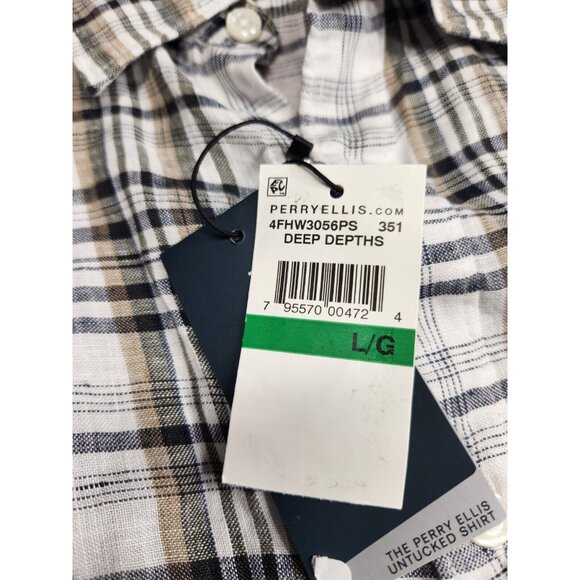 Perry Ellis Mens Size L Shirt Linen Plaid Short Sleeves button up New --21 - Picture 7 of 8